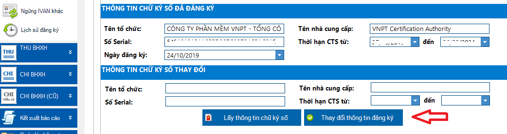 Cập nhật email hoặc chữ ký số