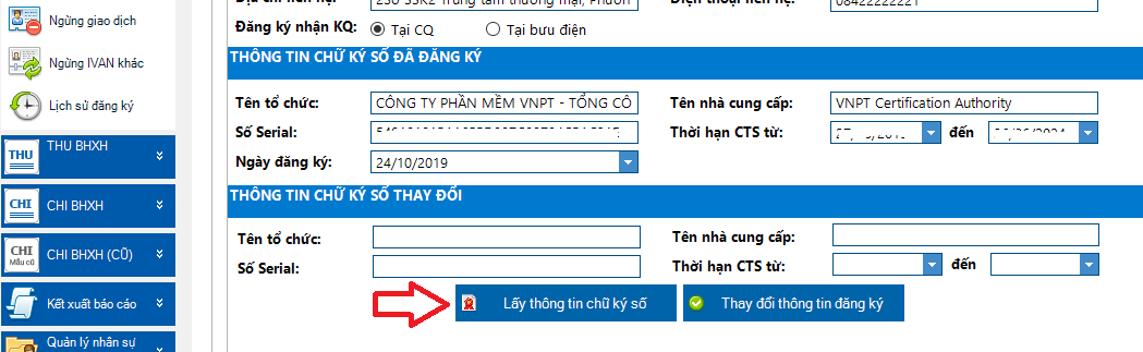 Cập nhật email hoặc chữ ký số